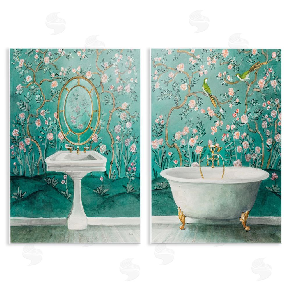 Julia Purinton Floral Patterned Bathroom Wooden Wall Plaque Art Print