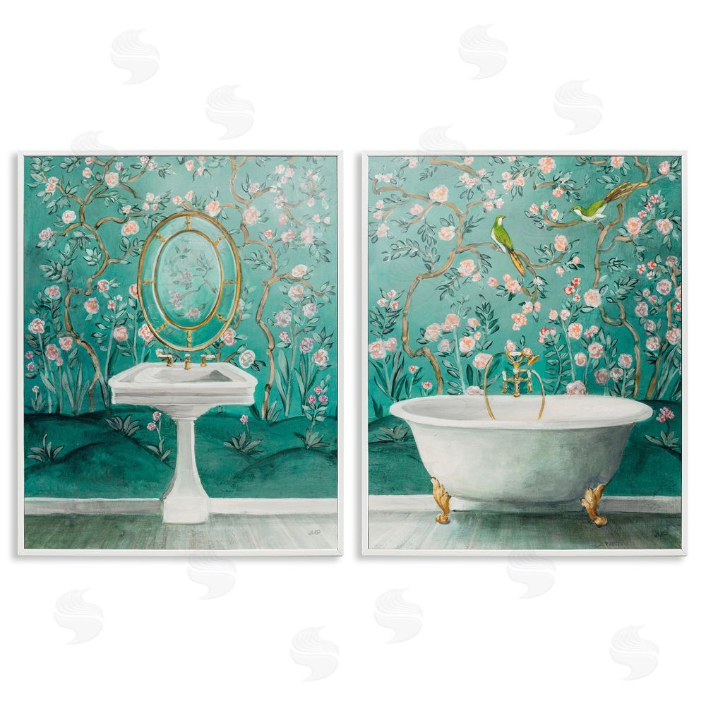 Julia Purinton Floral Patterned Bathroom White Framed Giclee Wall Art Print