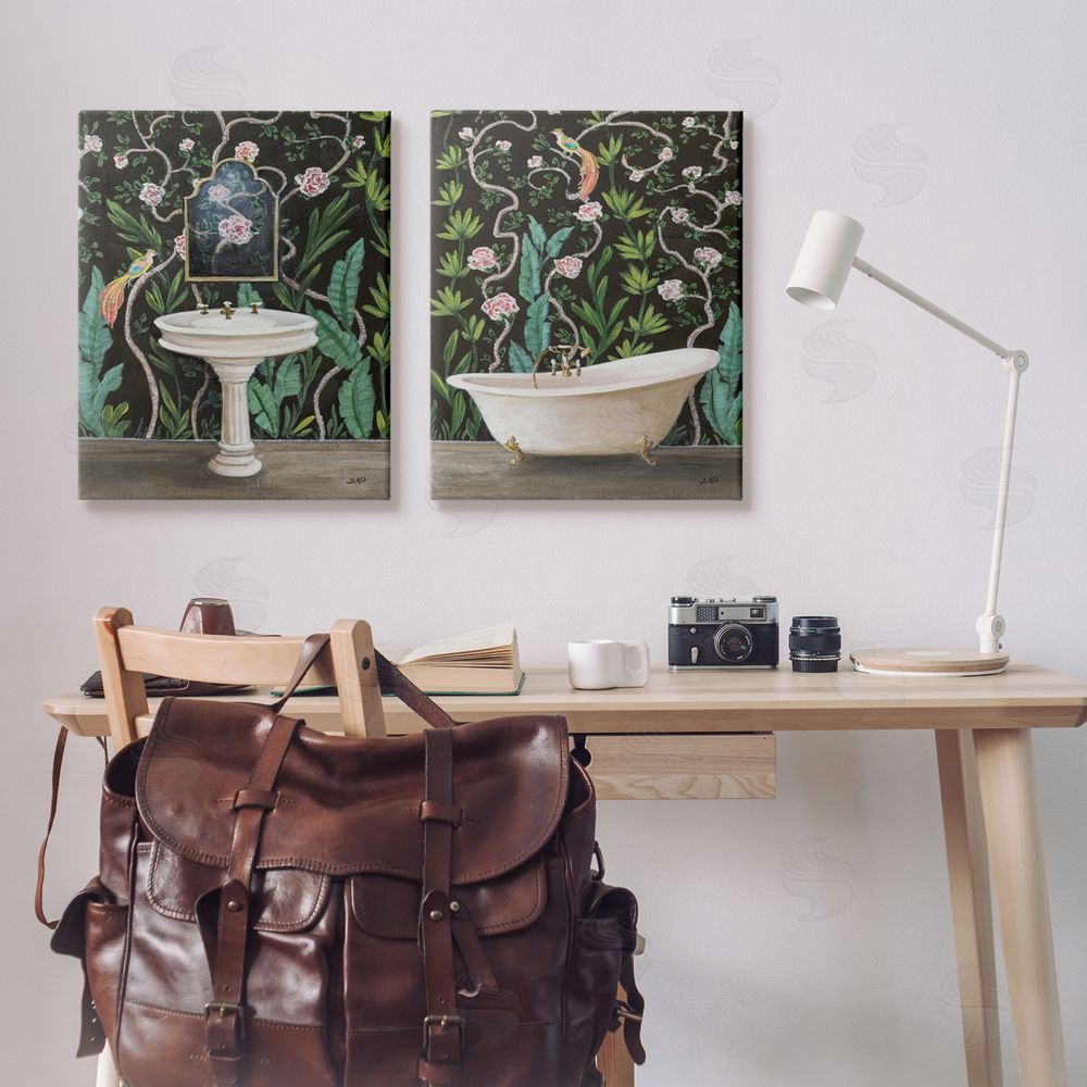 Julia Purinton Tropical Patterned Bathroom Canvas Wall Art Print in Room