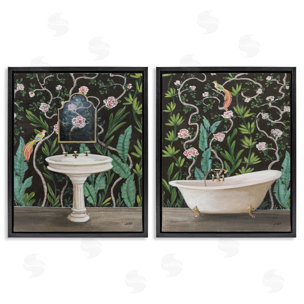 Julia Purinton Tropical Patterned Bathroom Black Floating Frame Canvas Wall Art Print