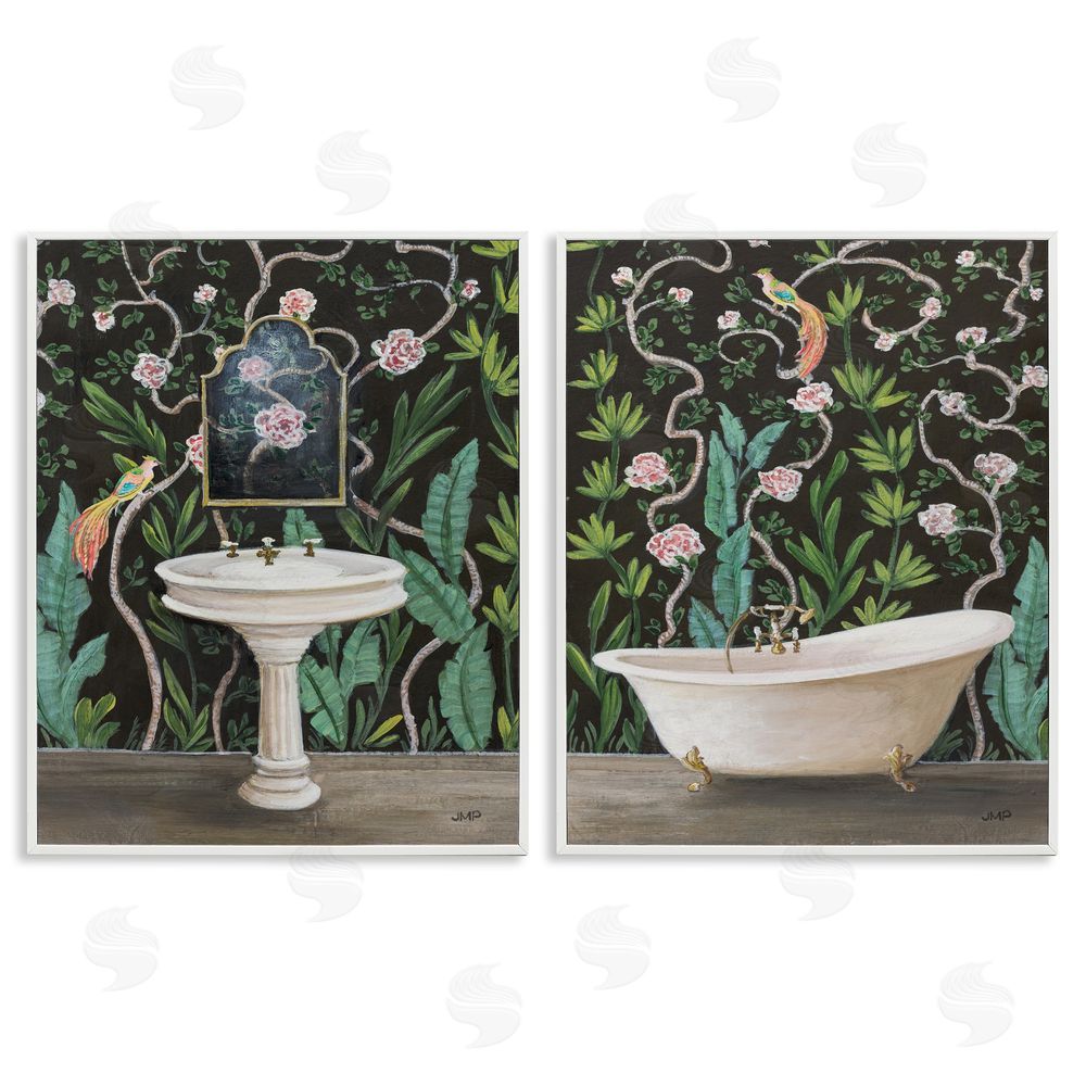 Julia Purinton Tropical Patterned Bathroom White Framed Giclee Wall Art Print