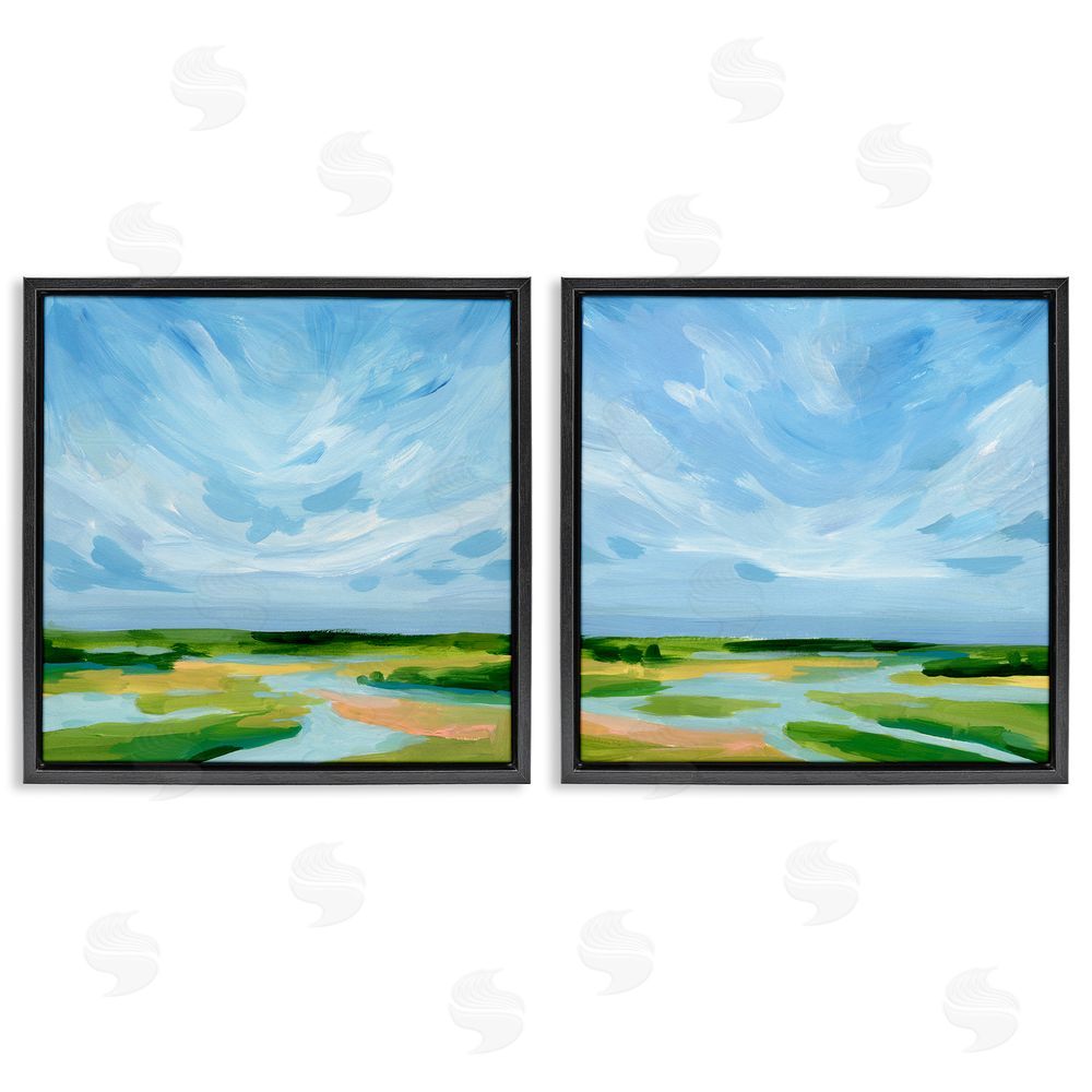 Victoria Barnes River Landscape Painting Black Floating Frame Canvas Wall Art Print