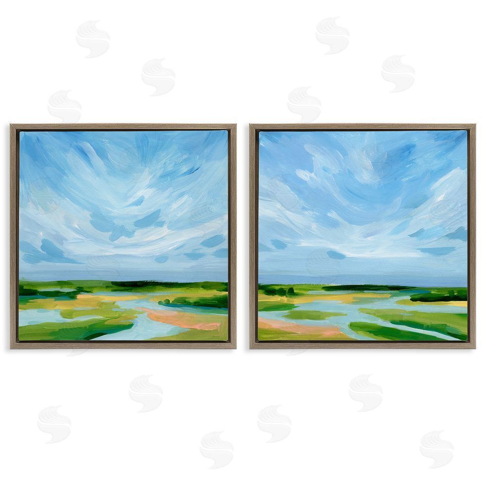 Victoria Barnes River Landscape Painting Brown Floating Frame Canvas Wall Art Print