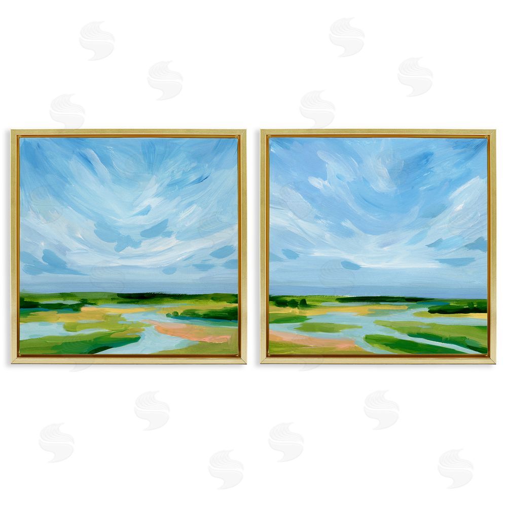 Victoria Barnes River Landscape Painting Gold Floating Frame Canvas Wall Art Print