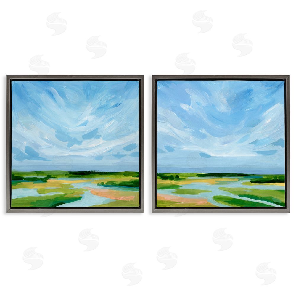 Victoria Barnes River Landscape Painting Gray Floating Frame Canvas Wall Art Print