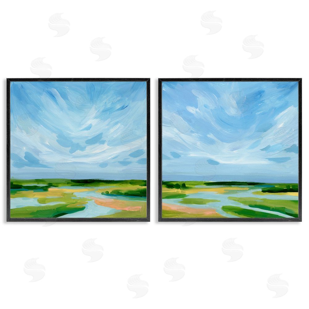Victoria Barnes River Landscape Painting Black Framed Giclee Wall Art Print