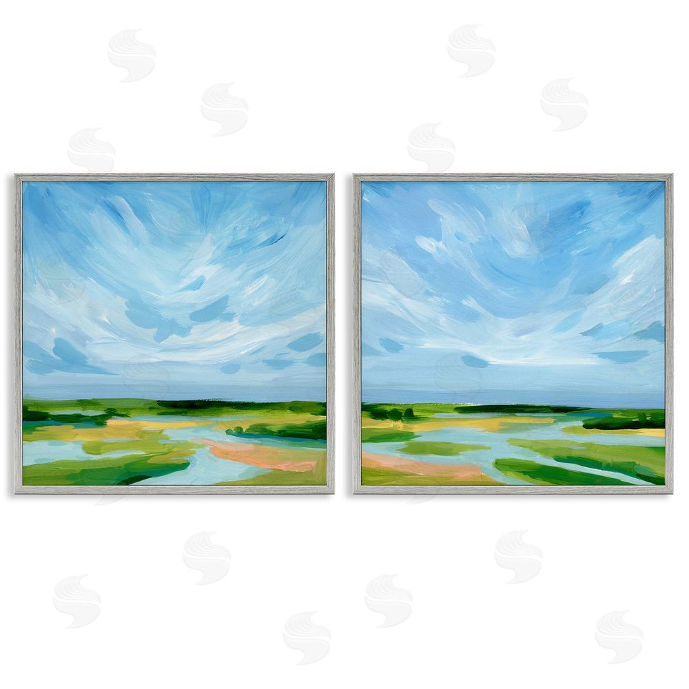 Victoria Barnes River Landscape Painting Gray Framed Giclee Wall Art Print