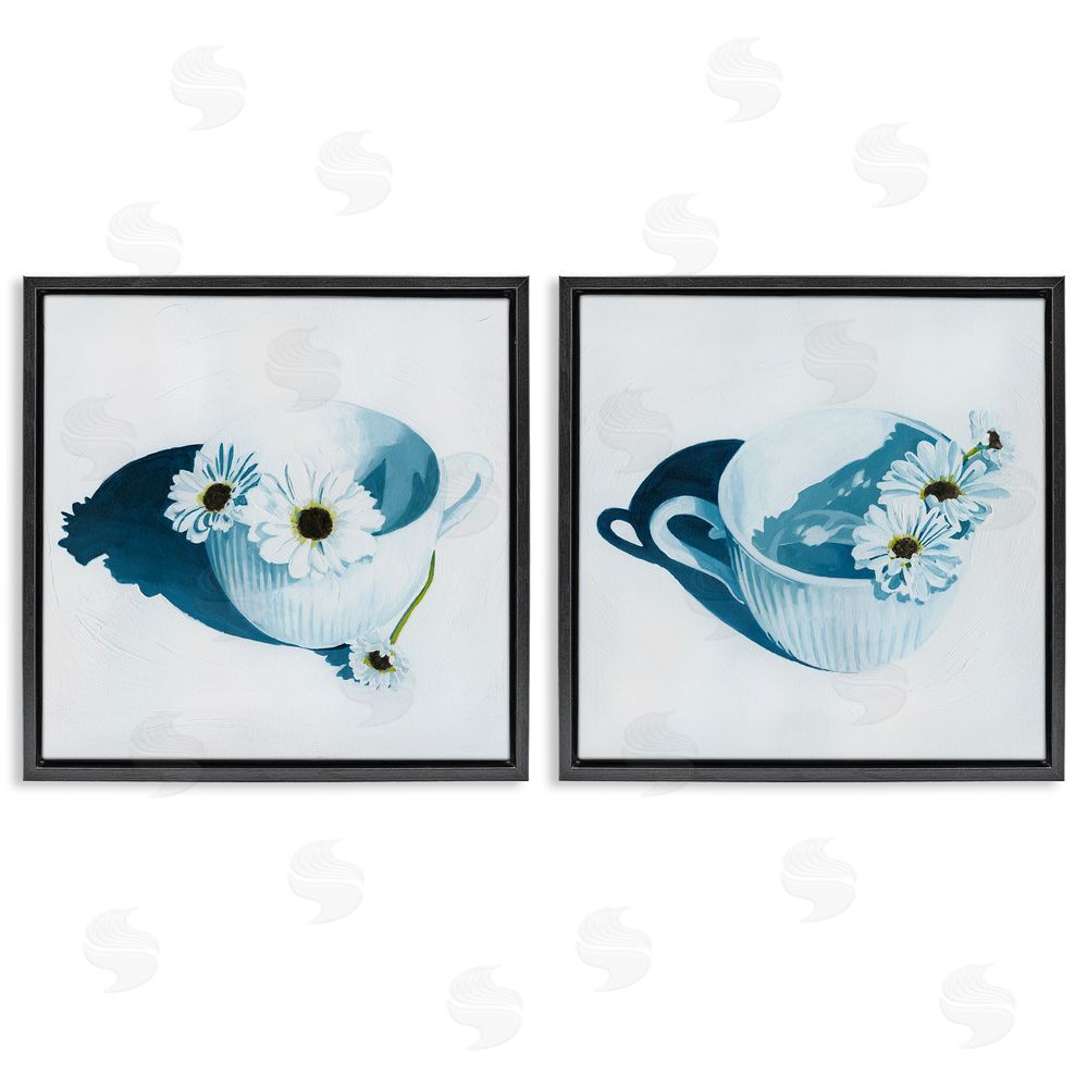 Grace Popp Floral Sprigs in Teacup Black Floating Frame Canvas Wall Art Print