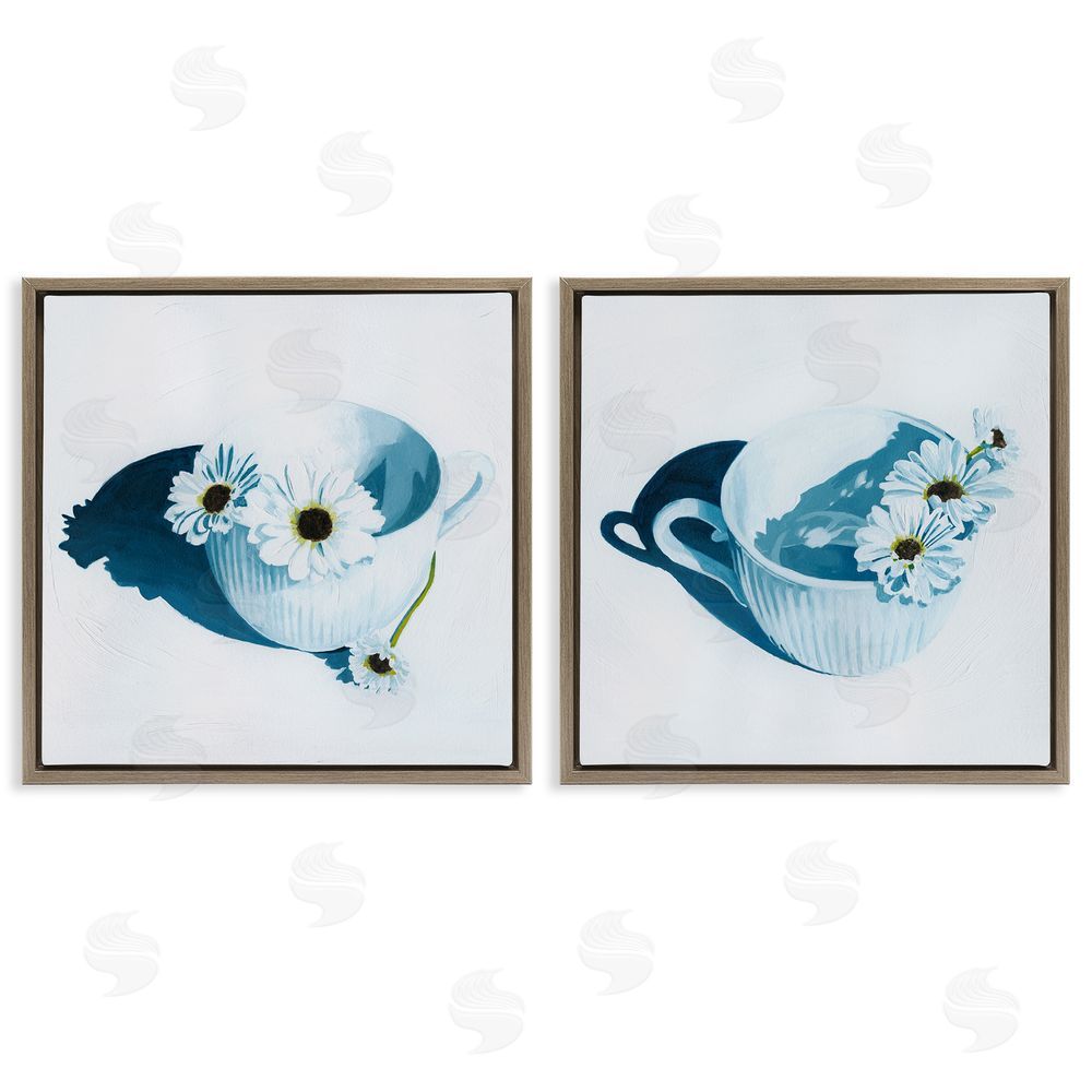 Grace Popp Floral Sprigs in Teacup Brown Floating Frame Canvas Wall Art Print