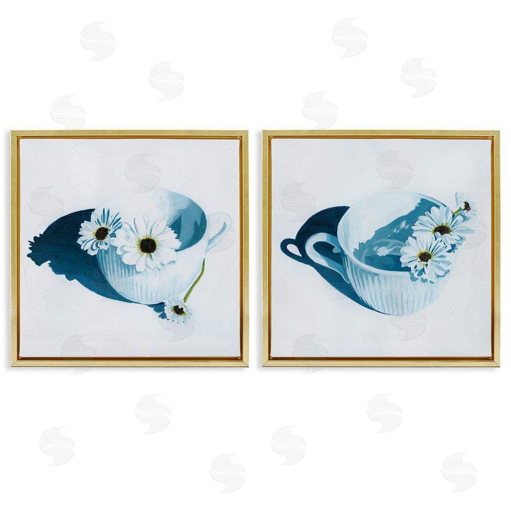 Grace Popp Floral Sprigs in Teacup Gold Floating Frame Canvas Wall Art Print