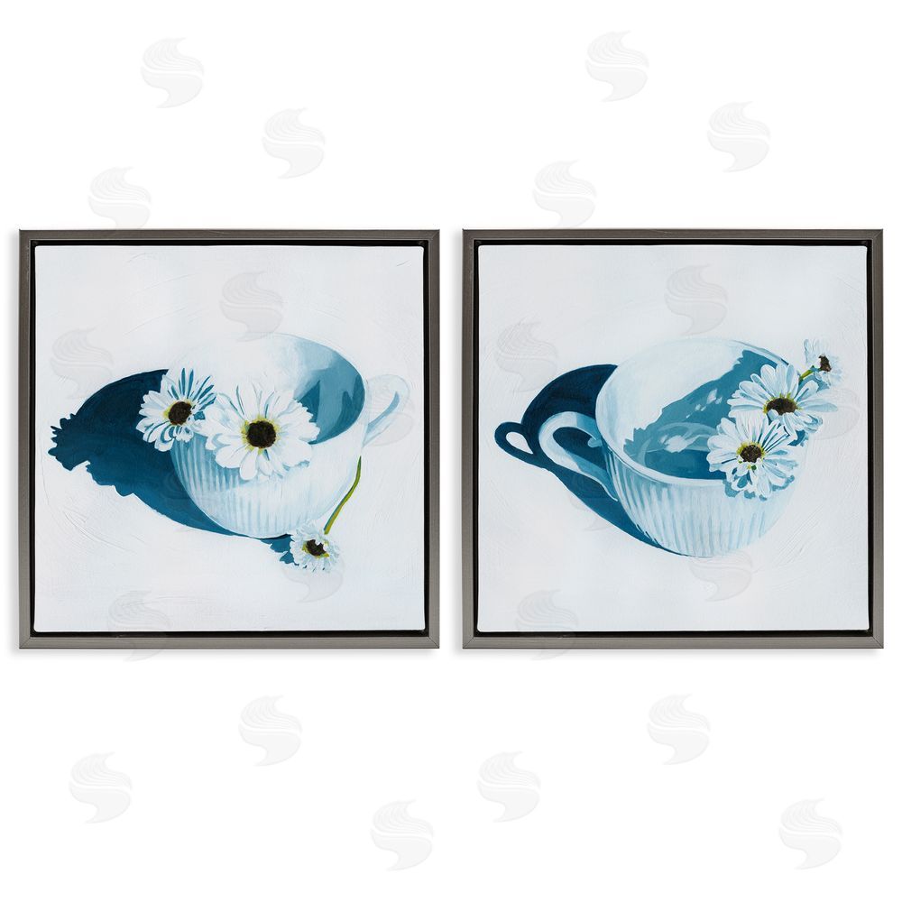 Grace Popp Floral Sprigs in Teacup Gray Floating Frame Canvas Wall Art Print