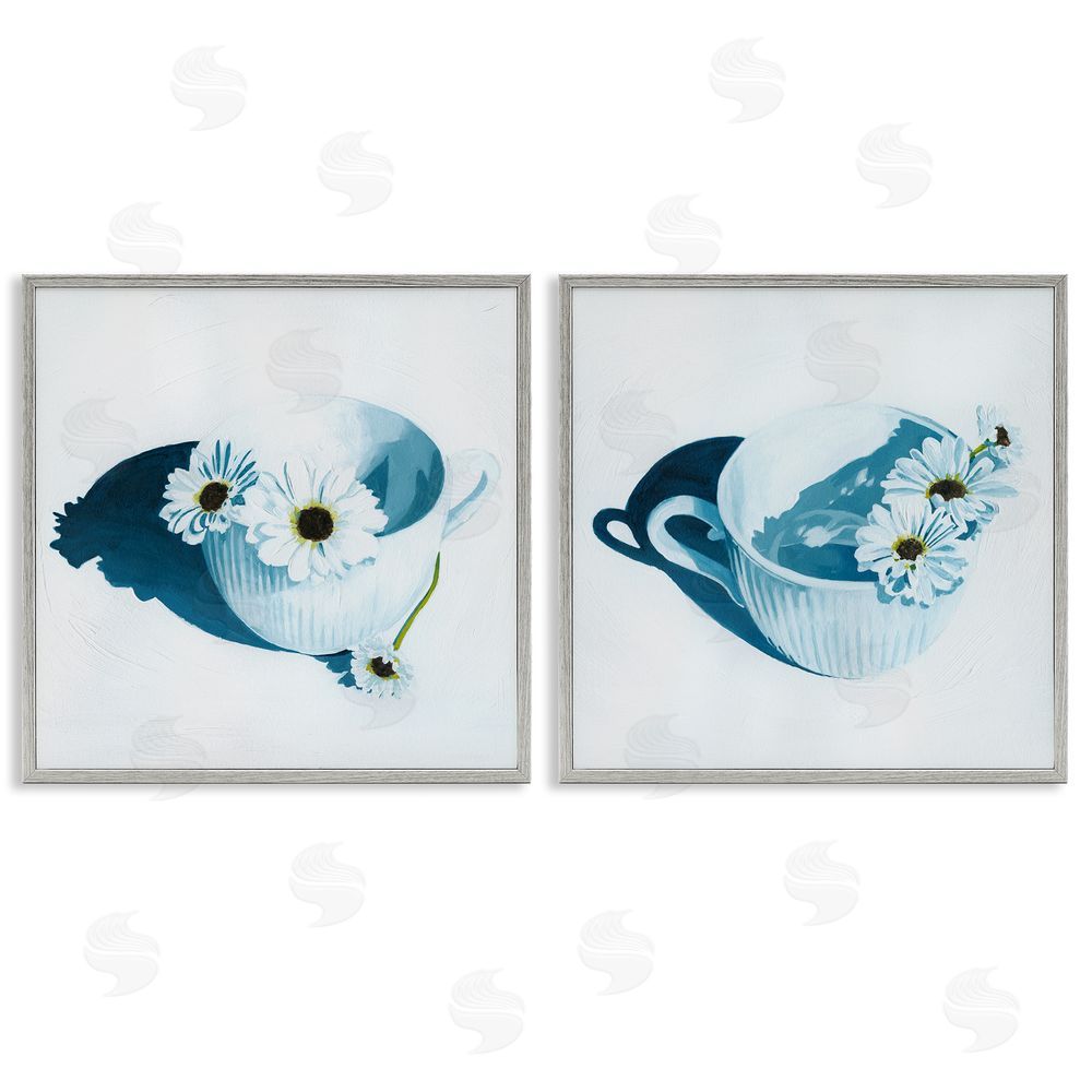 Grace Popp Floral Sprigs in Teacup Gray Framed Giclee Wall Art Print