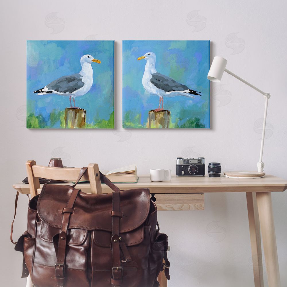 Victoria Barnes Nautical Perched Seagulls Canvas Wall Art Print in Room