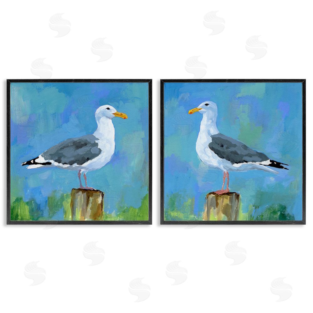Victoria Barnes Nautical Perched Seagulls Black Framed Giclee Wall Art Print