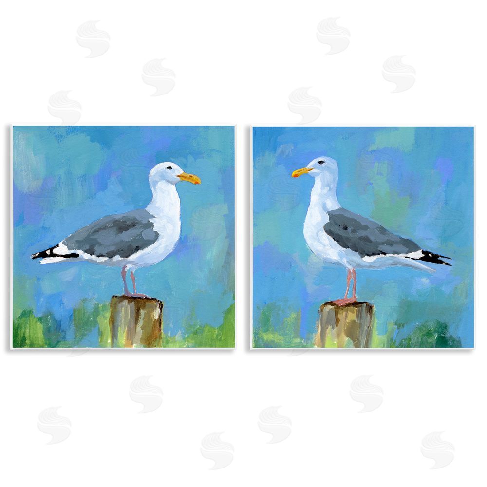 Victoria Barnes Nautical Perched Seagulls Wooden Wall Plaque Art Print