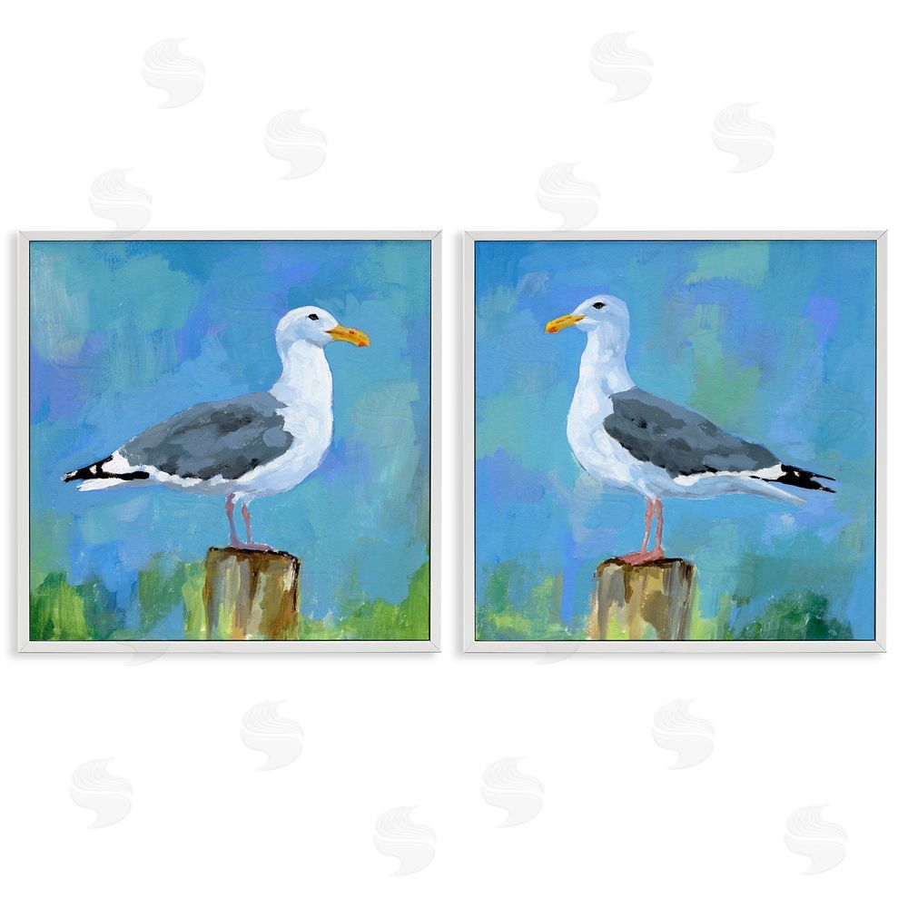 Victoria Barnes Nautical Perched Seagulls White Framed Giclee Wall Art Print