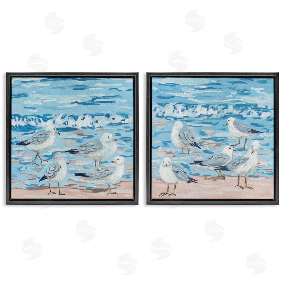 Melissa Wang Sandpipers on Shore Painting Black Floating Frame Canvas Wall Art Print