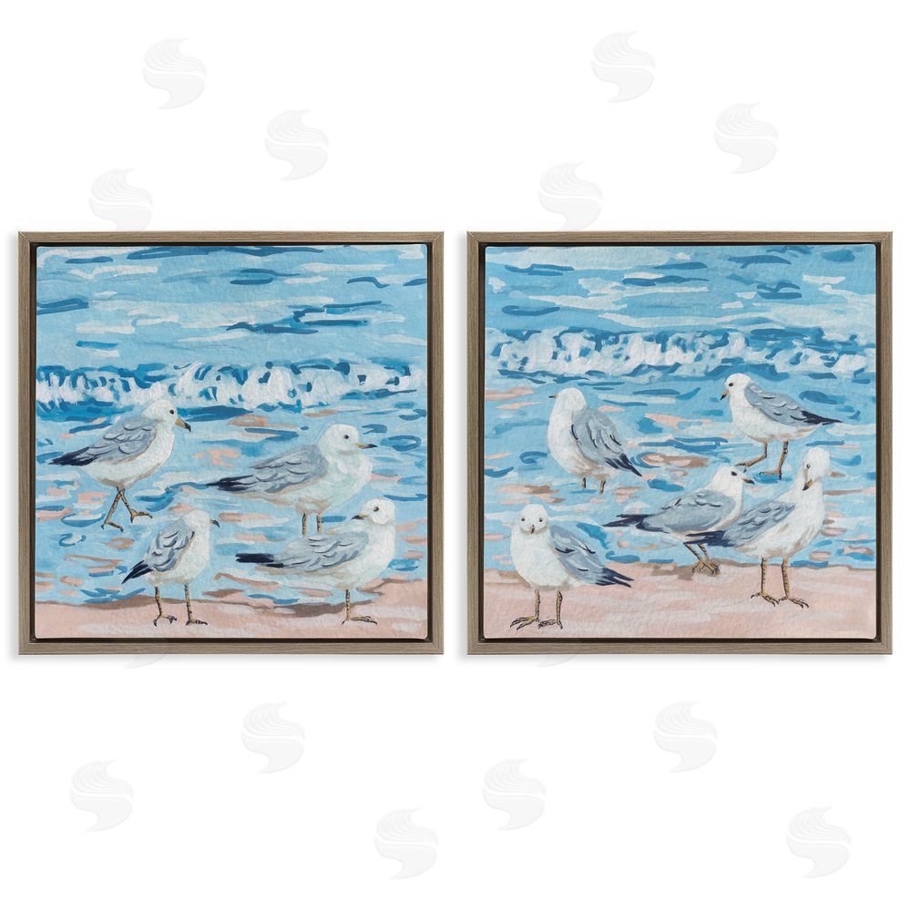 Melissa Wang Sandpipers on Shore Painting Brown Floating Frame Canvas Wall Art Print