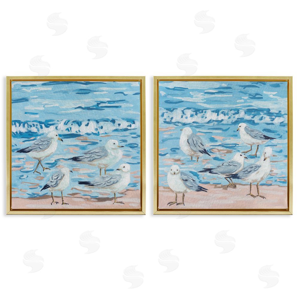 Melissa Wang Sandpipers on Shore Painting Gold Floating Frame Canvas Wall Art Print