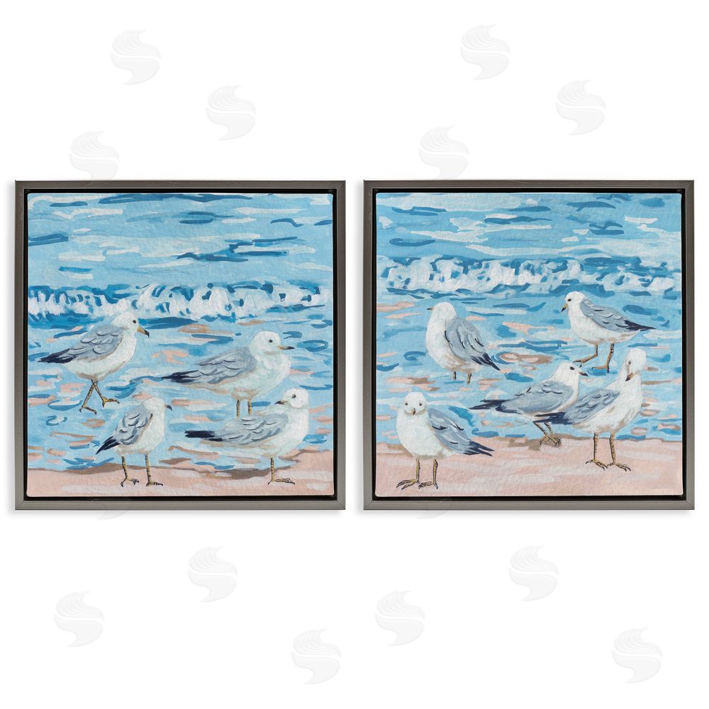 Melissa Wang Sandpipers on Shore Painting Gray Floating Frame Canvas Wall Art Print