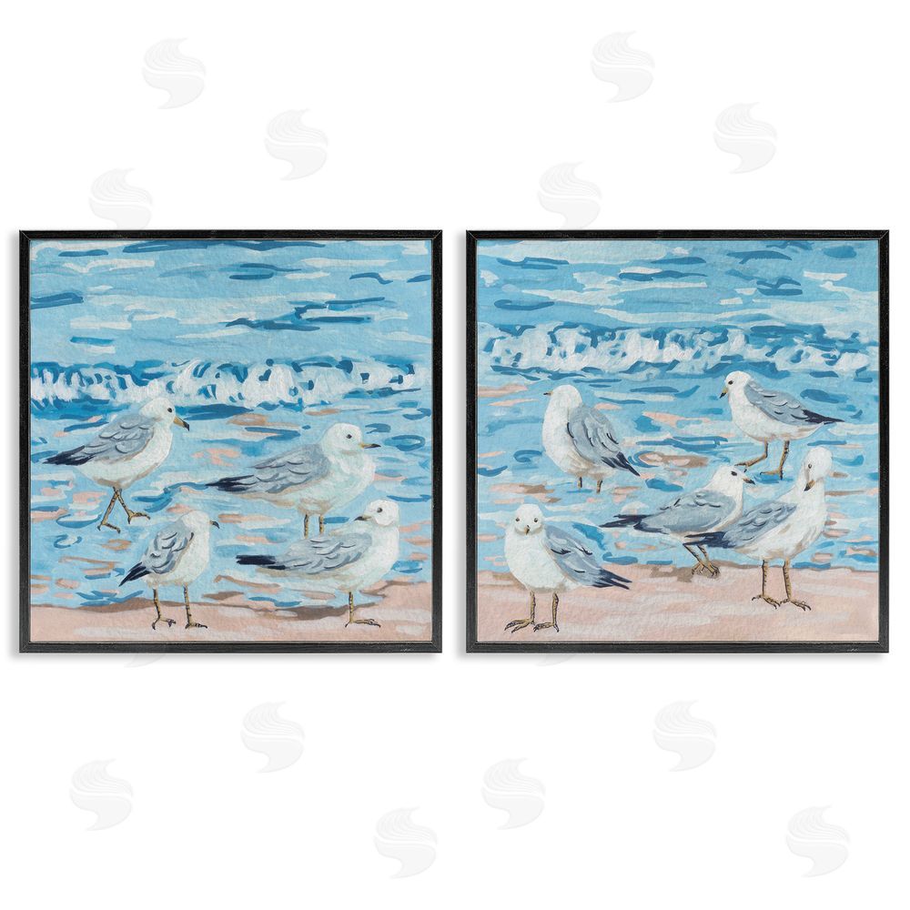 Melissa Wang Sandpipers on Shore Painting Black Framed Giclee Wall Art Print