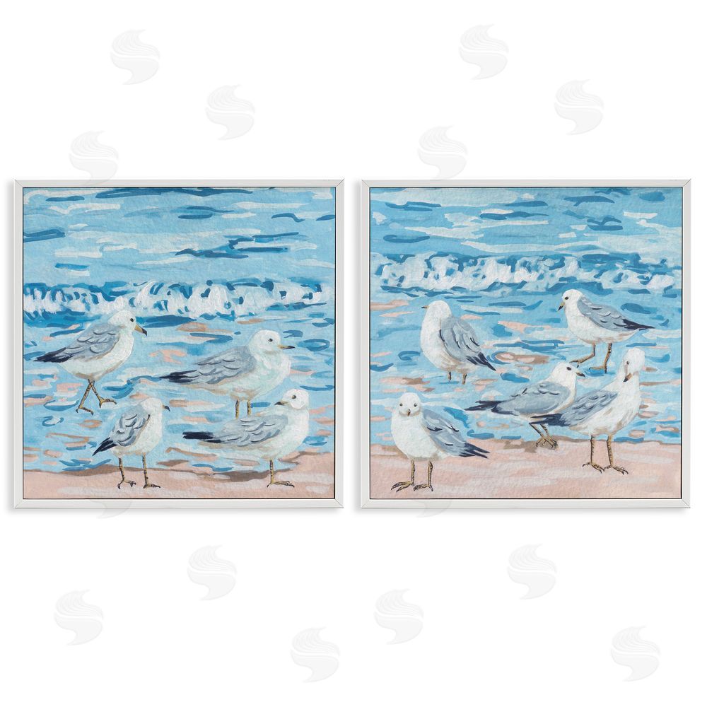 Melissa Wang Sandpipers on Shore Painting White Framed Giclee Wall Art Print