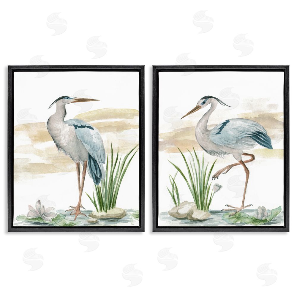 Melissa Wang Herons on Marsh Shore Black Floating Frame Canvas Wall Art Print