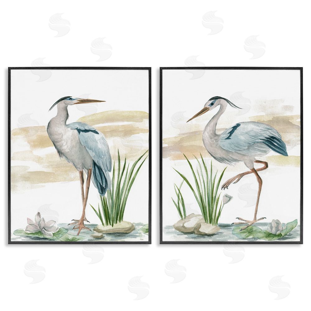 Melissa Wang Herons on Marsh Shore Black Framed Giclee Wall Art Print