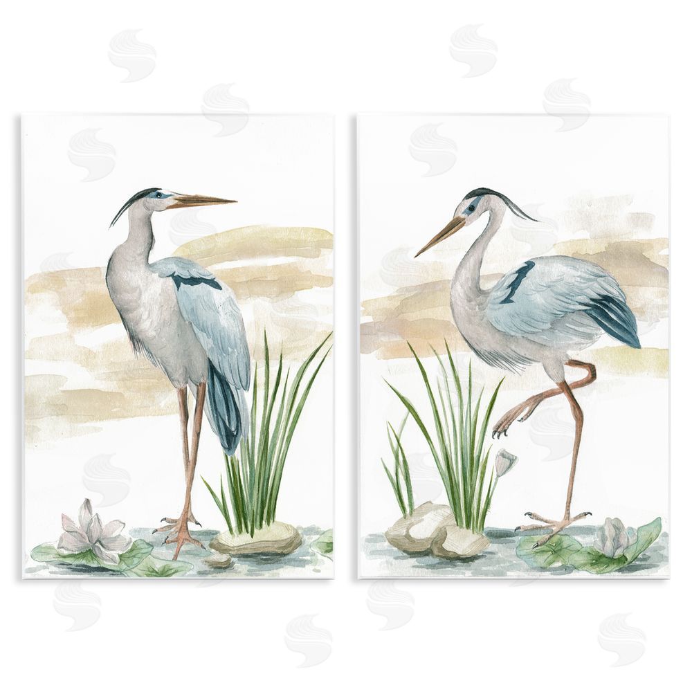 Melissa Wang Herons on Marsh Shore Wooden Wall Plaque Art Print