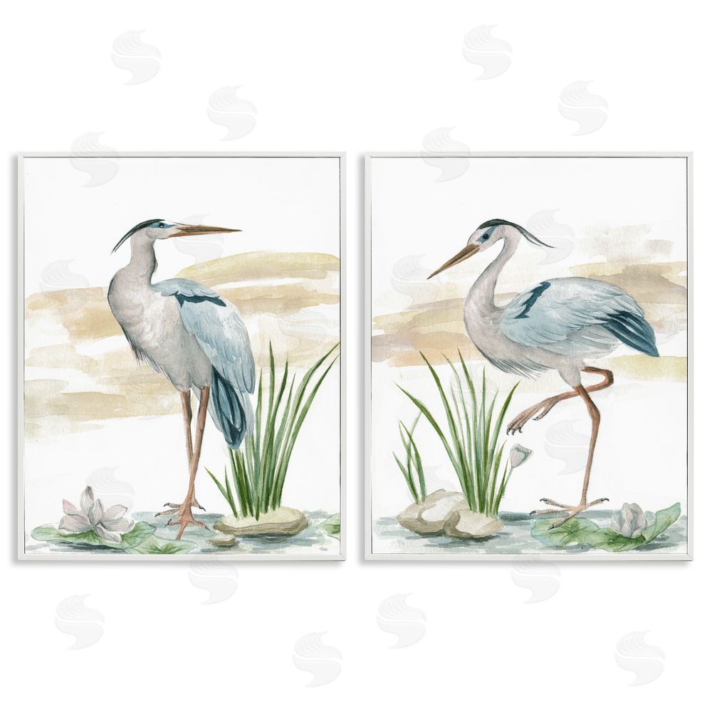 Melissa Wang Herons on Marsh Shore White Framed Giclee Wall Art Print
