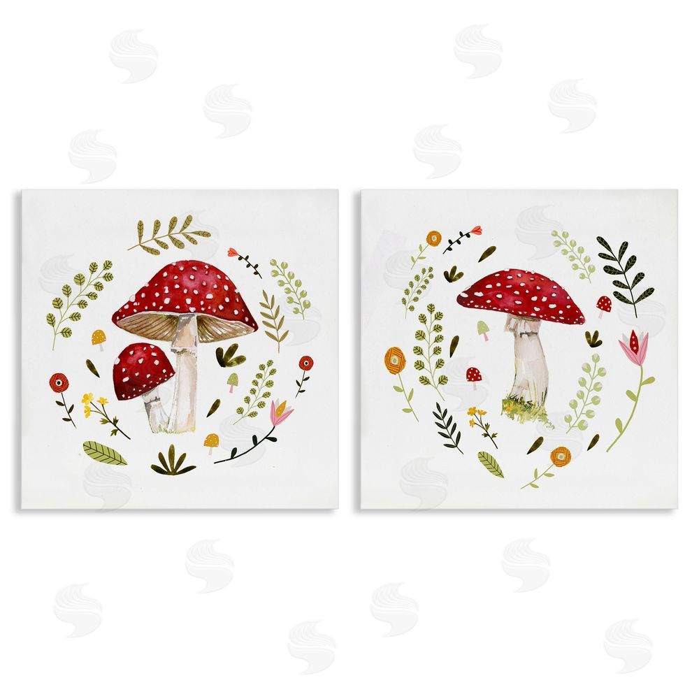Victoria Barnes Mushrooms & Flower Sprouts Canvas Wall Art Print