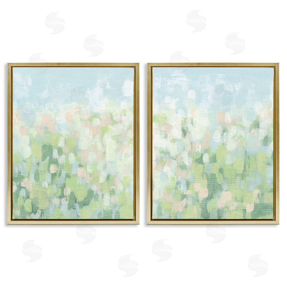 June Erica Vess Abstract Meadow Landscape Gold Floating Frame Canvas Wall Art Print