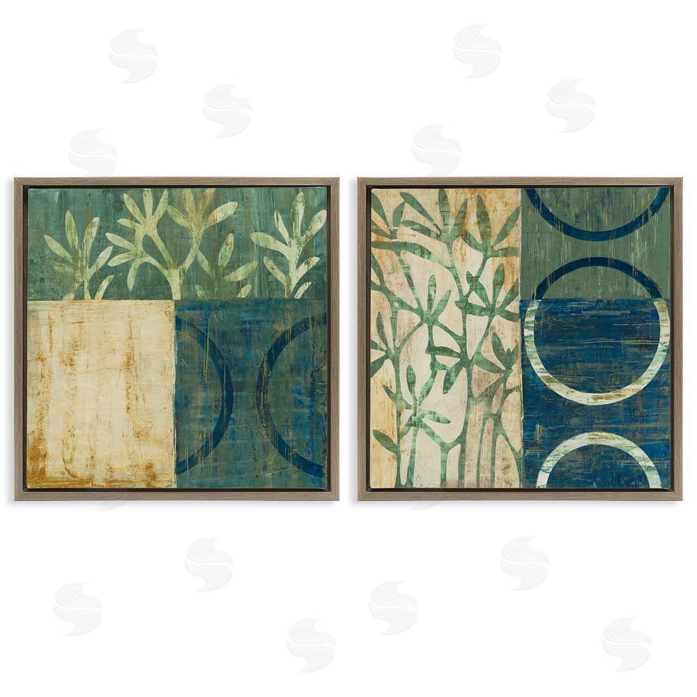 Liz Jardine Modern Botanical Shapes Brown Floating Frame Canvas Wall Art Print