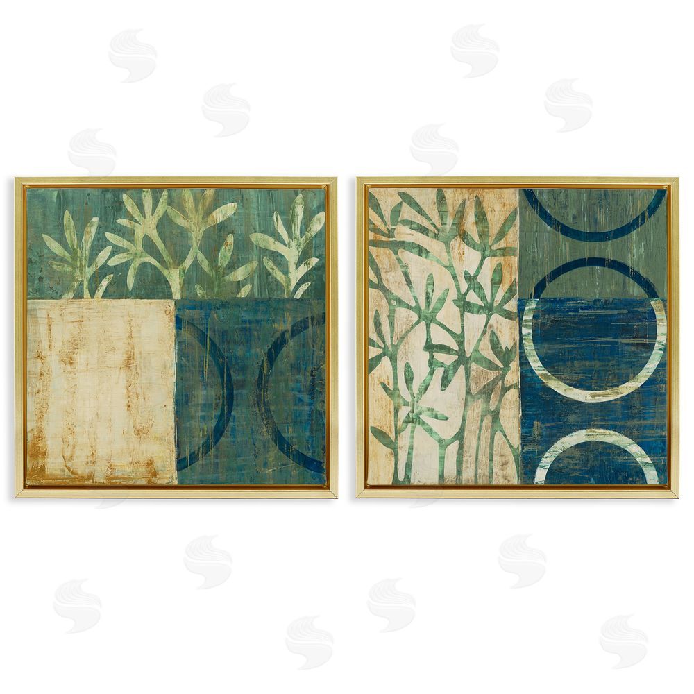Liz Jardine Modern Botanical Shapes Gold Floating Frame Canvas Wall Art Print