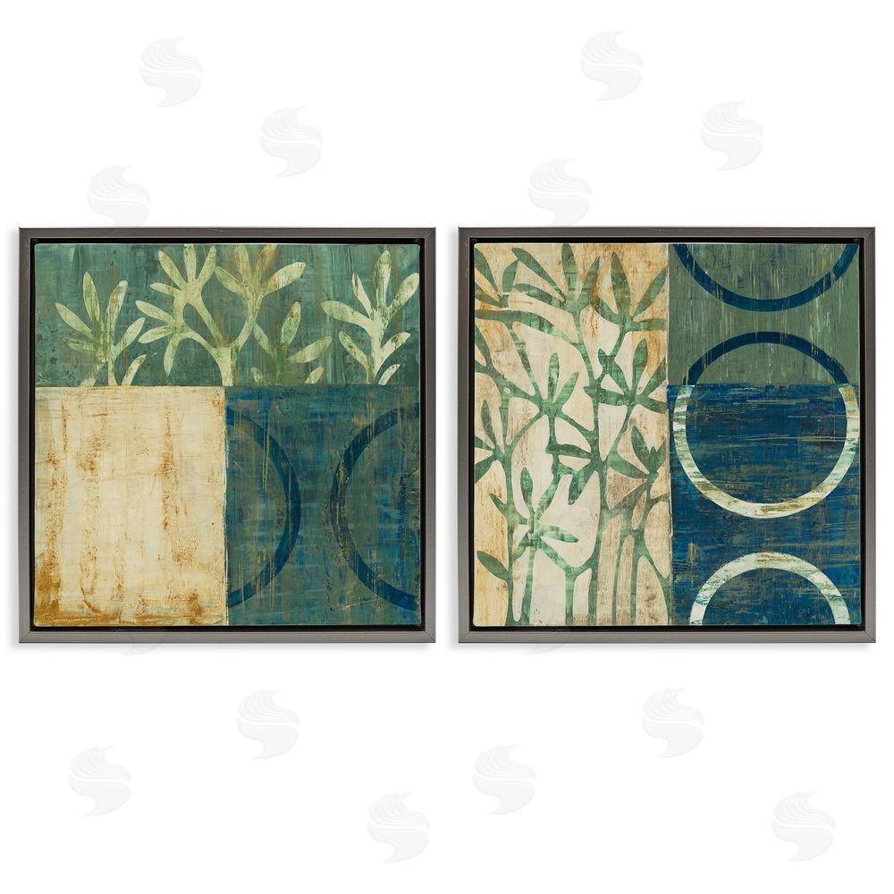 Liz Jardine Modern Botanical Shapes Gray Floating Frame Canvas Wall Art Print