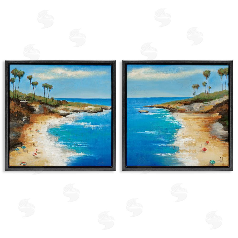 Liz Jardine Beach Cove Landscape Black Floating Frame Canvas Wall Art Print
