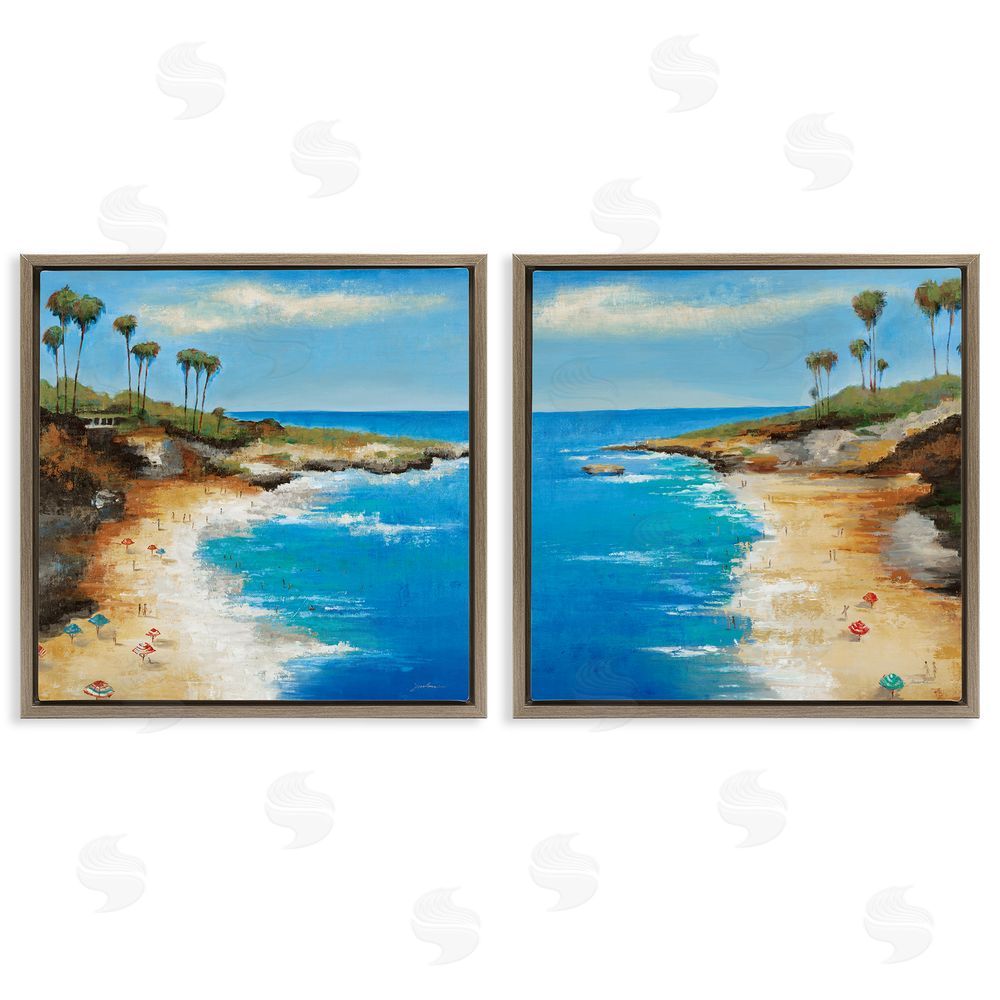 Liz Jardine Beach Cove Landscape Brown Floating Frame Canvas Wall Art Print