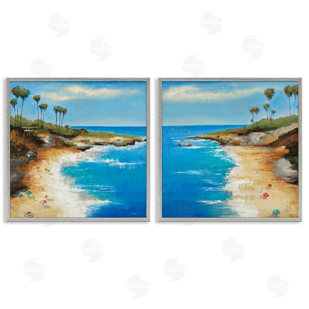 Liz Jardine Beach Cove Landscape Gray Framed Giclee Wall Art Print