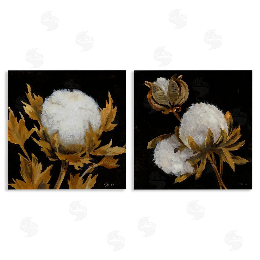 Liz Jardine Dark Cotton Flowers Canvas Wall Art Print