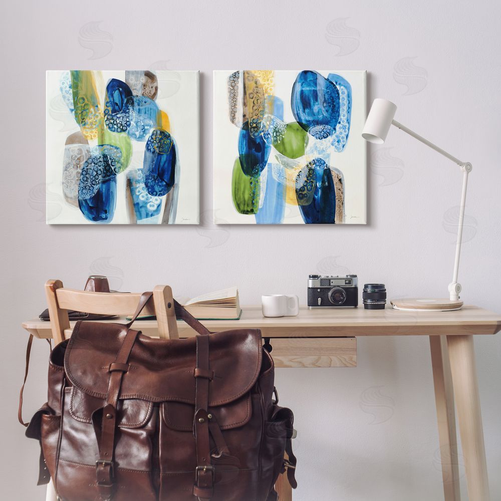 Liz Jardine Abstract Blue Pebbles Canvas Wall Art Print in Room