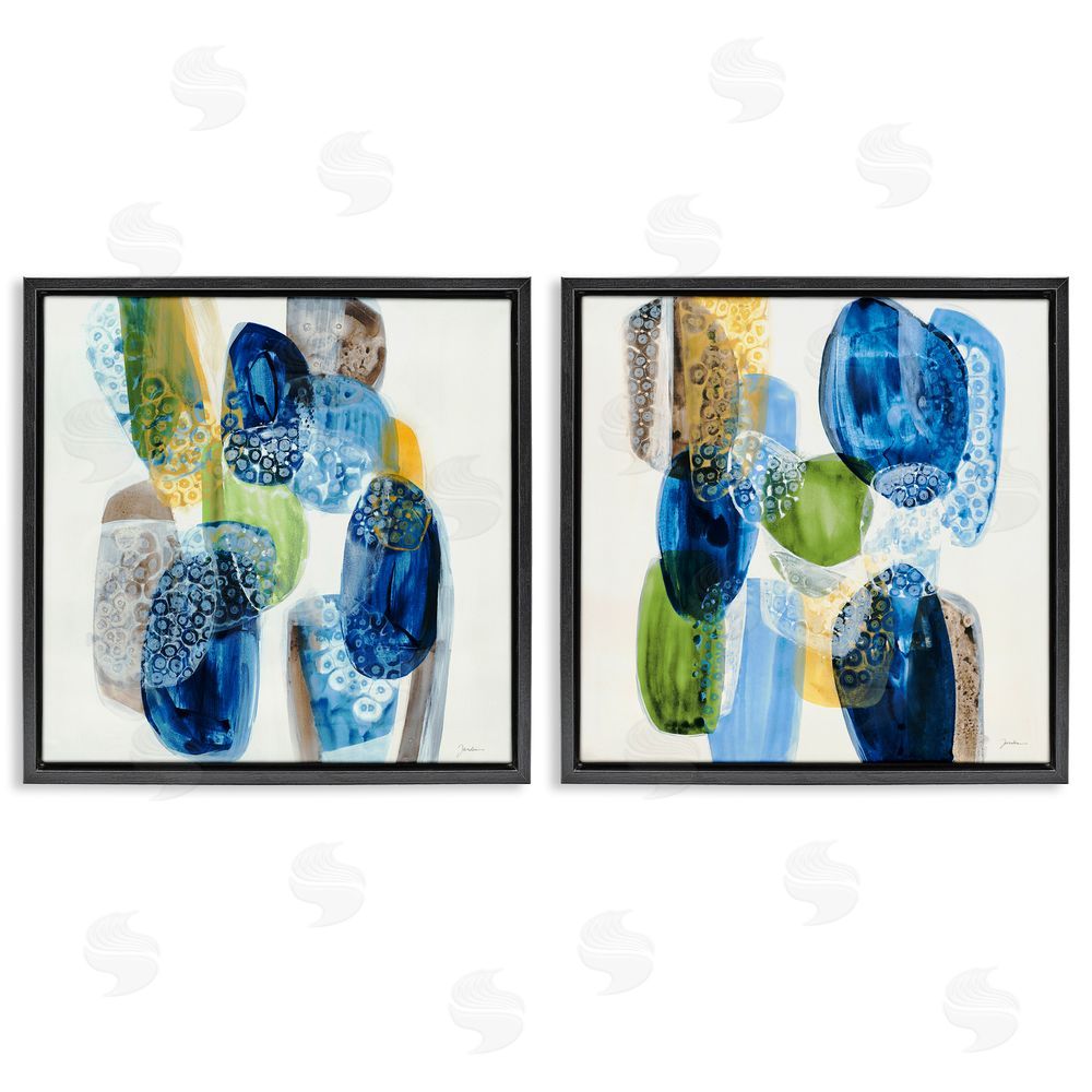 Liz Jardine Abstract Blue Pebbles Black Floating Frame Canvas Wall Art Print