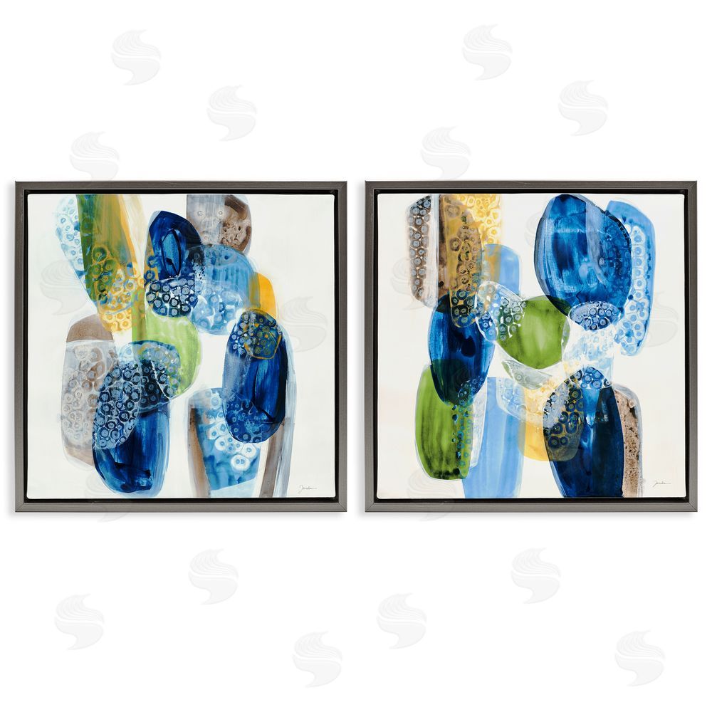 Liz Jardine Abstract Blue Pebbles Gray Floating Frame Canvas Wall Art Print