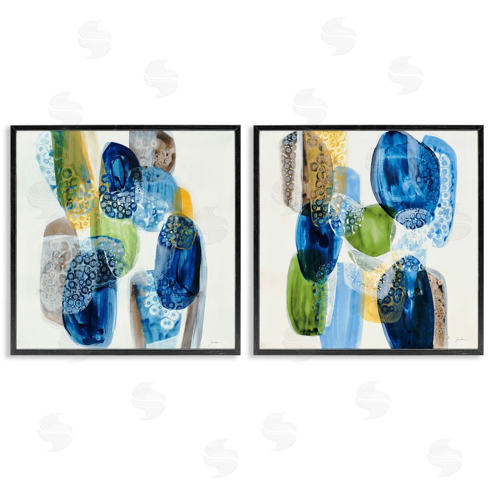 Liz Jardine Abstract Blue Pebbles Black Framed Giclee Wall Art Print