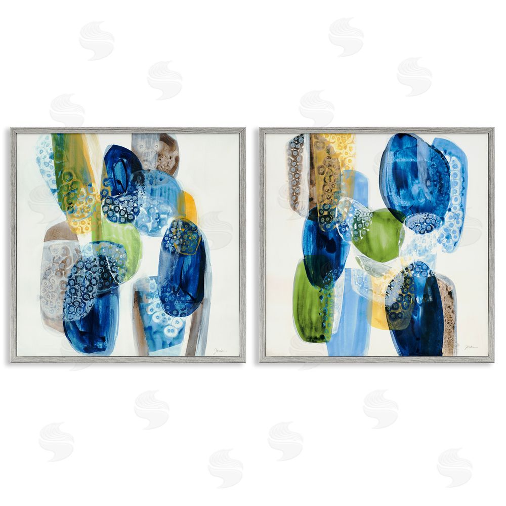 Liz Jardine Abstract Blue Pebbles Gray Framed Giclee Wall Art Print
