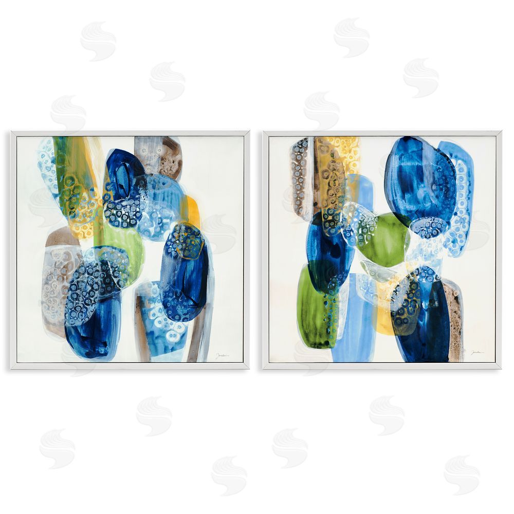 Liz Jardine Abstract Blue Pebbles White Framed Giclee Wall Art Print