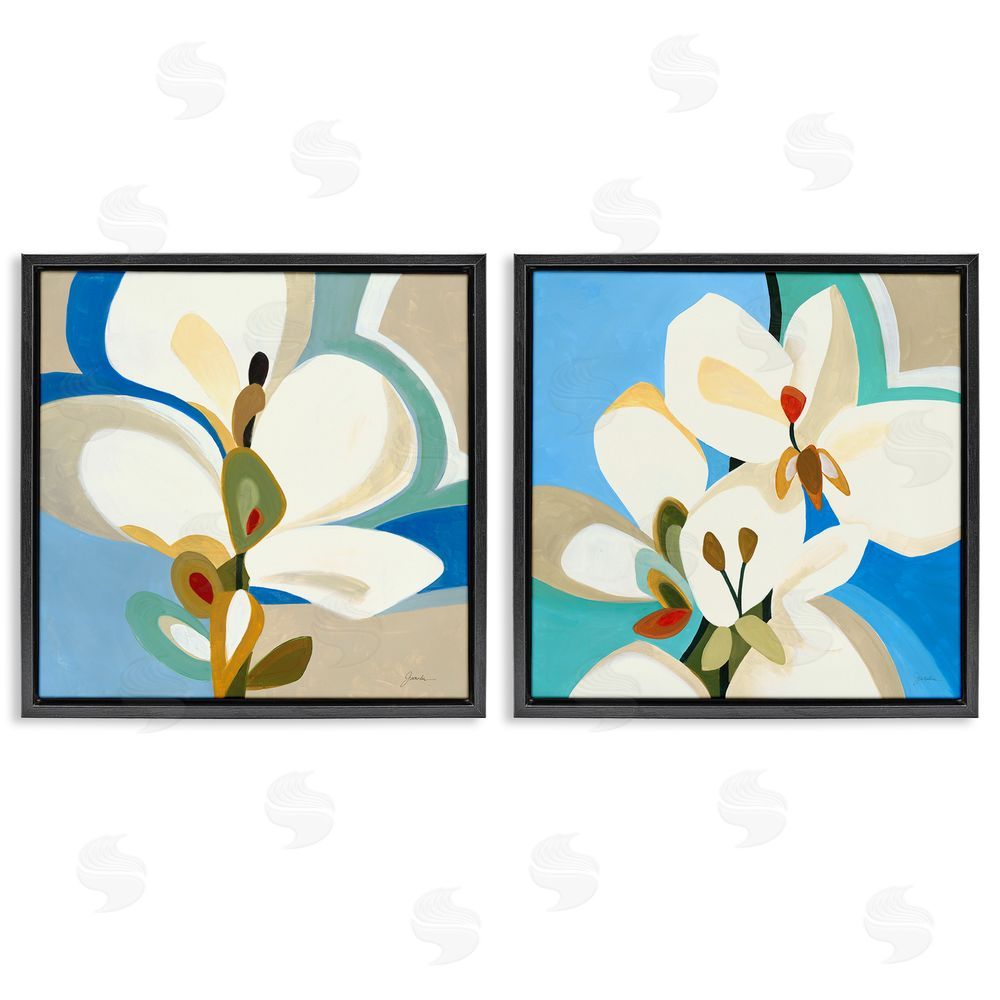 Liz Jardine Modern Flower Pattern Black Floating Frame Canvas Wall Art Print