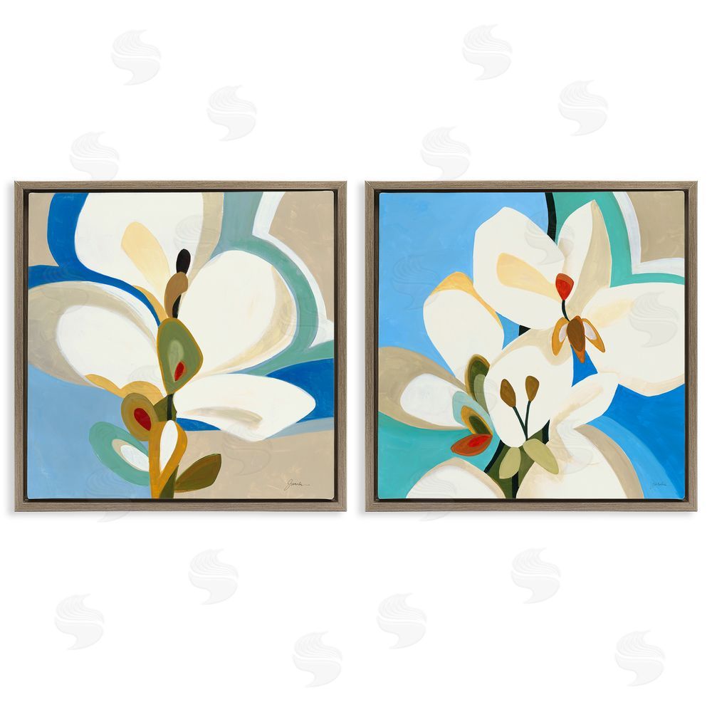 Liz Jardine Modern Flower Pattern Brown Floating Frame Canvas Wall Art Print