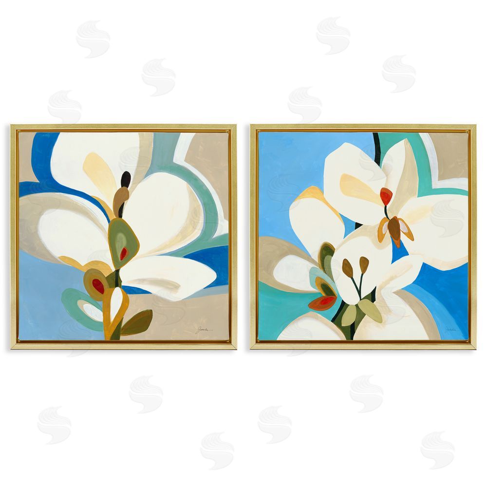Liz Jardine Modern Flower Pattern Gold Floating Frame Canvas Wall Art Print