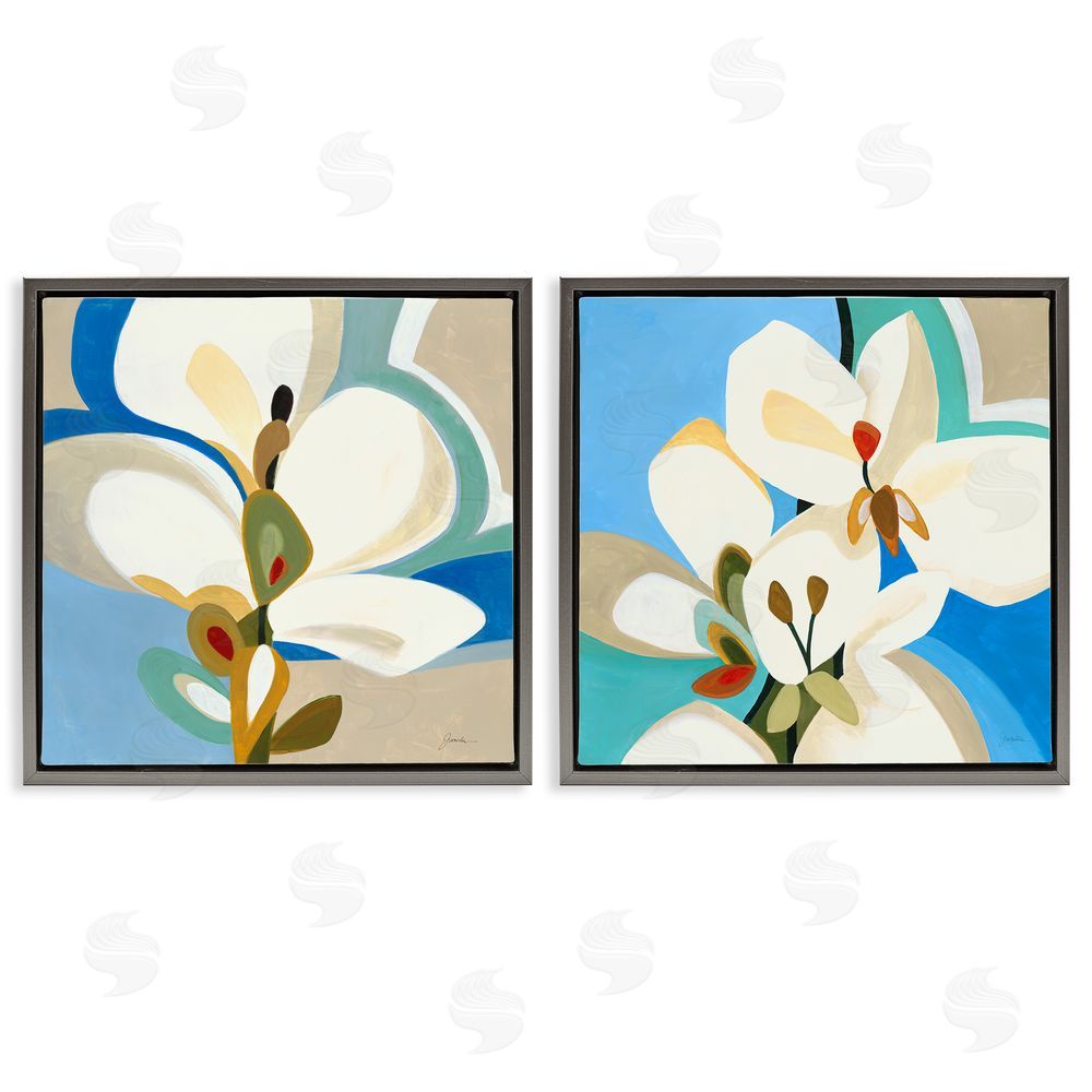 Liz Jardine Modern Flower Pattern Gray Floating Frame Canvas Wall Art Print