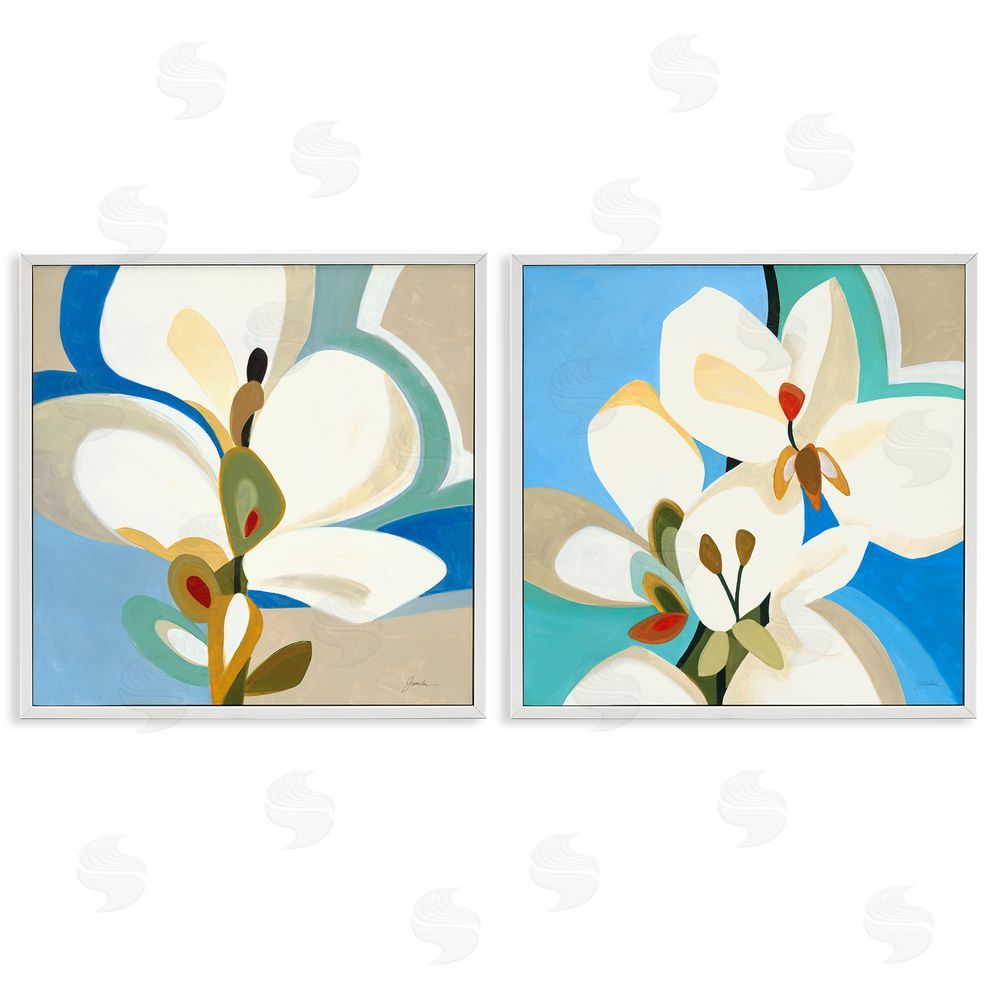 Liz Jardine Modern Flower Pattern White Framed Giclee Wall Art Print